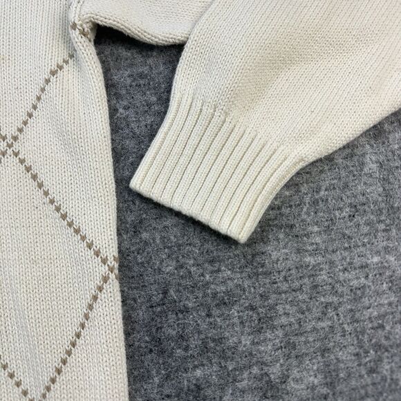 Vintage 90s Argyle Sweater Men Medium Cream Eddie Bauer - Picture 4 of 11